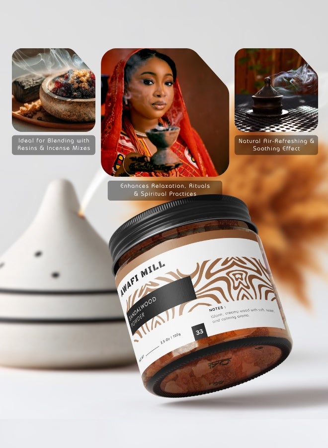 AWAFI MILL Sandalwood Powder (Santalum spp.) 100g (3.5 Oz) - Pack of 5 | Ground Incense Wood for Charcoal & Bakhoor Burners, Cone/Stick Making - Image 2